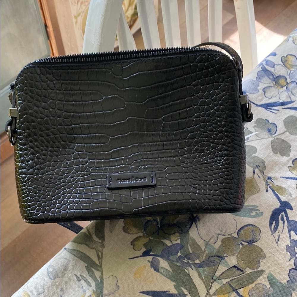 Crocodile-Embossed Black Toiletry Bag by